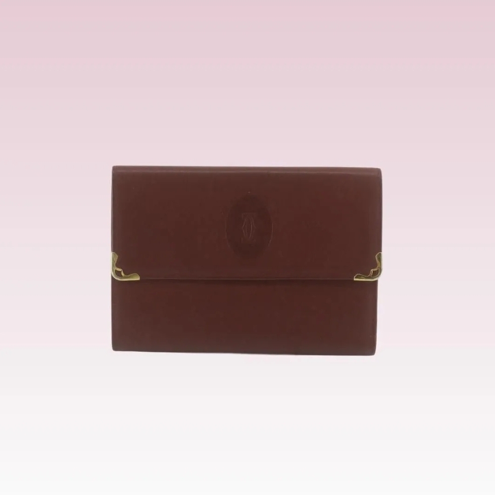 Brown Leather Clutch with Gold Accents